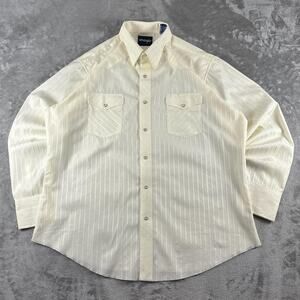 Wrangler Western Pearl Snap Shirt Men’s XL Cream Striped Cowboy Button Up
